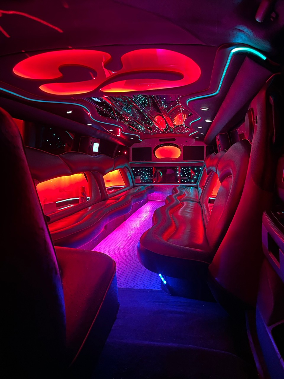 Luxury limo interior with LED lighting